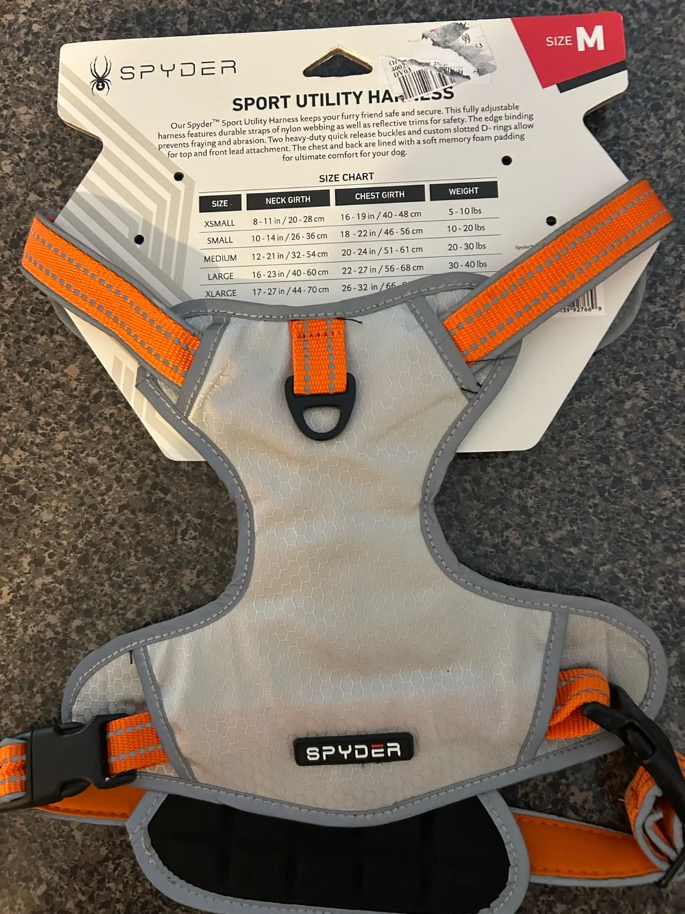 Spyder Sport Utility Dog Harness in Gray and Orange Size M